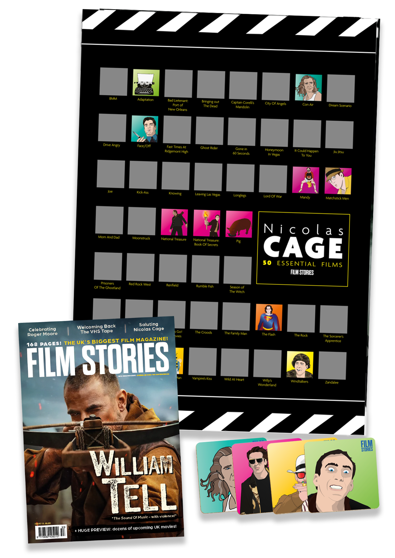 Issue #53 (William Tell): Magazine, Nic Cage Scratch Poster + Coaster Bundle
